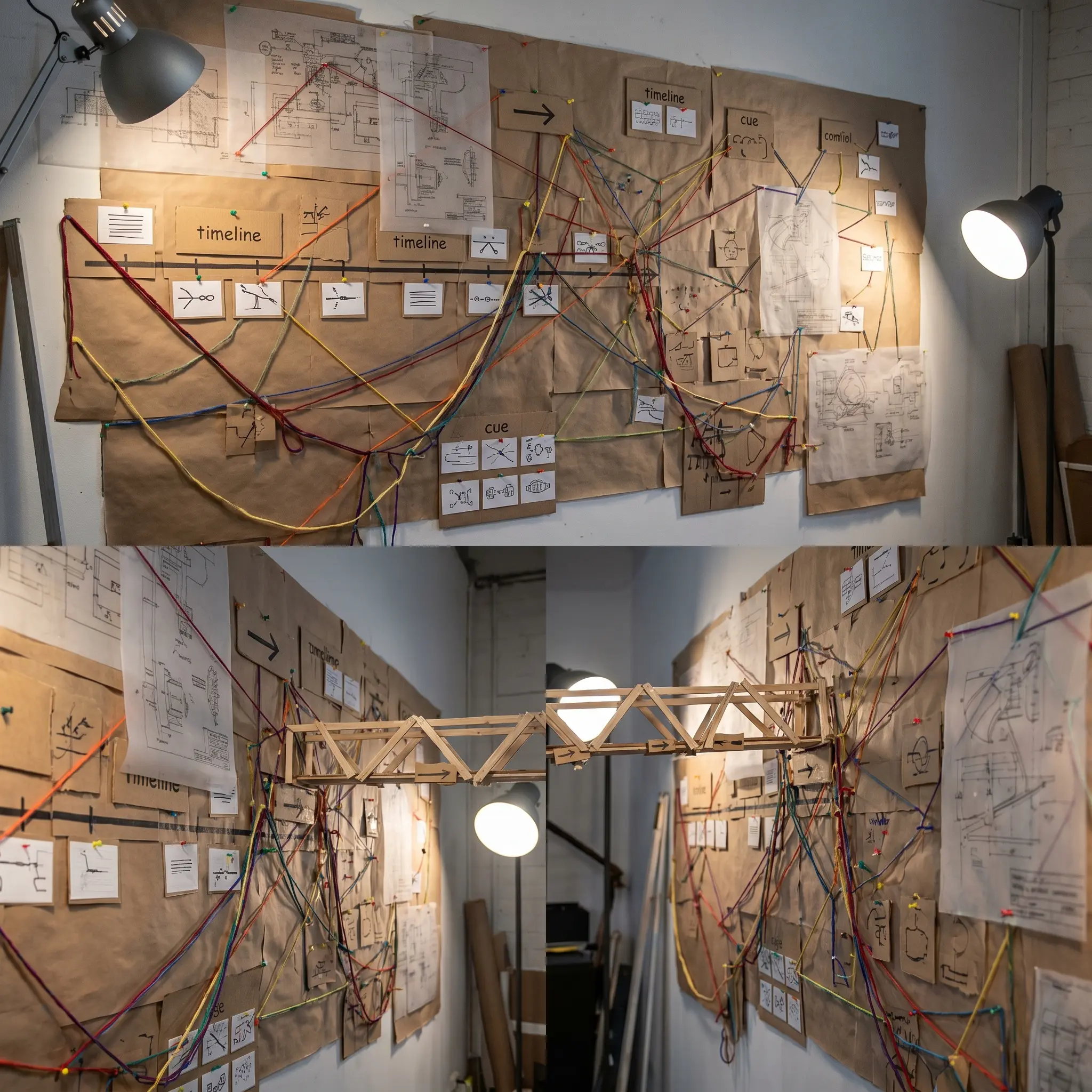 A wall-mounted versioned knowledge map with pins and documentation links